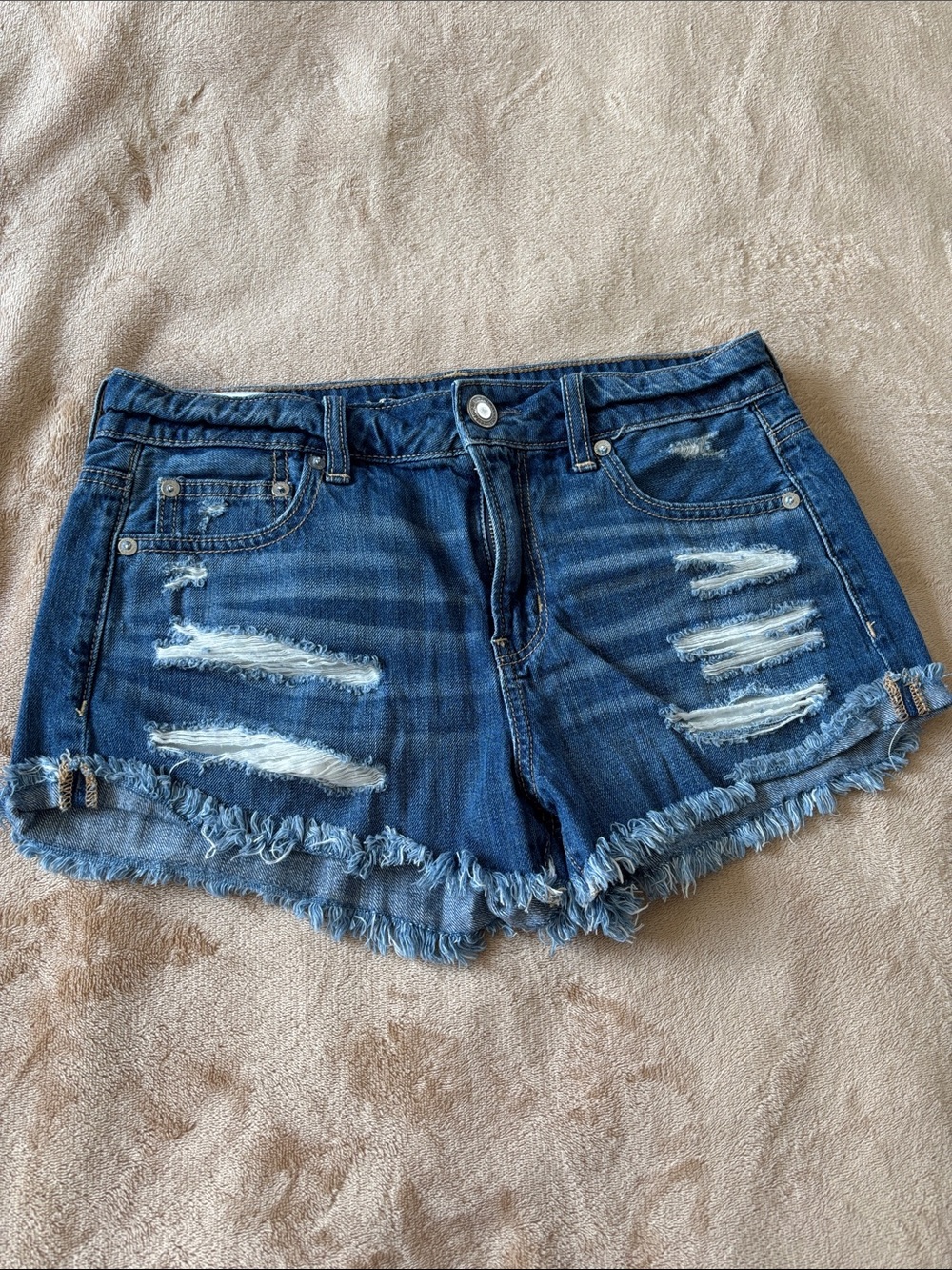 American Eagle Outfitters Distressed Dark Blue Denim Cutoff Shorts